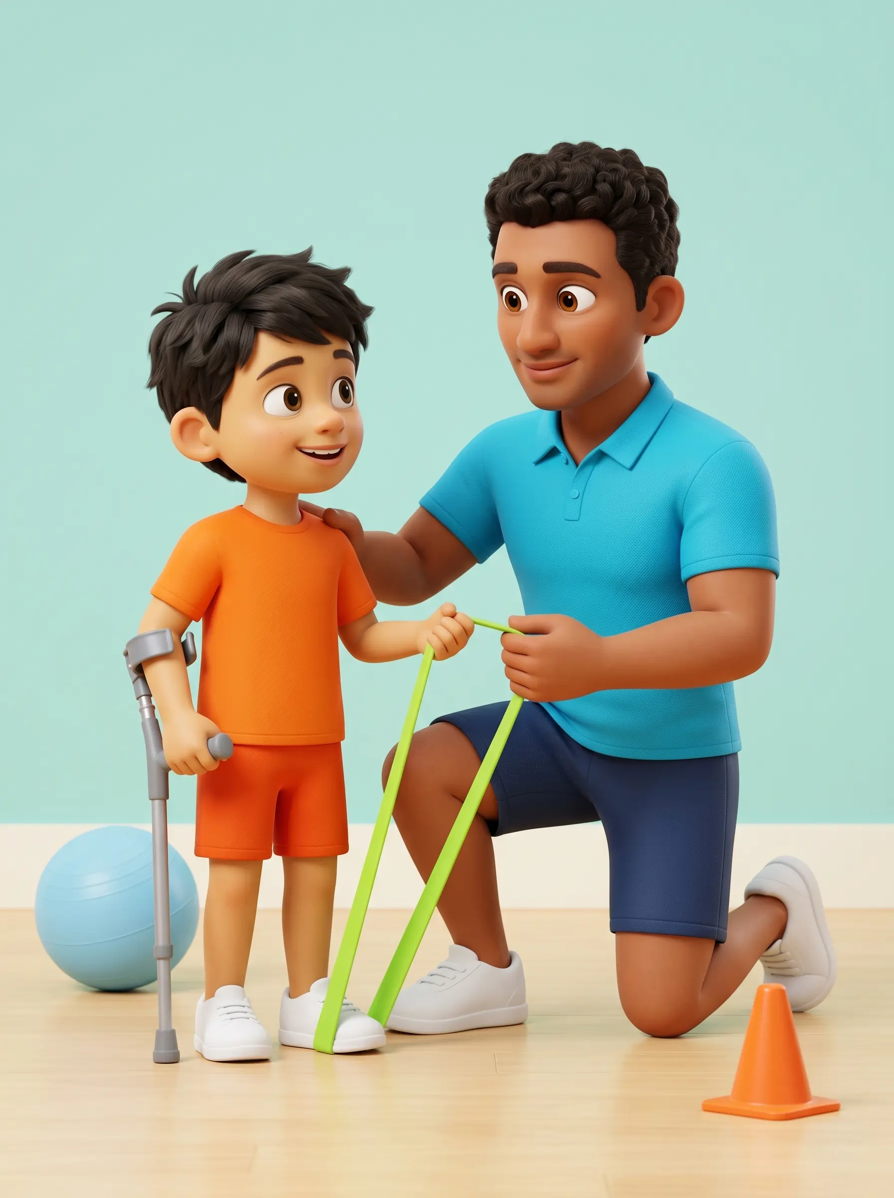 Coach supporting a child character