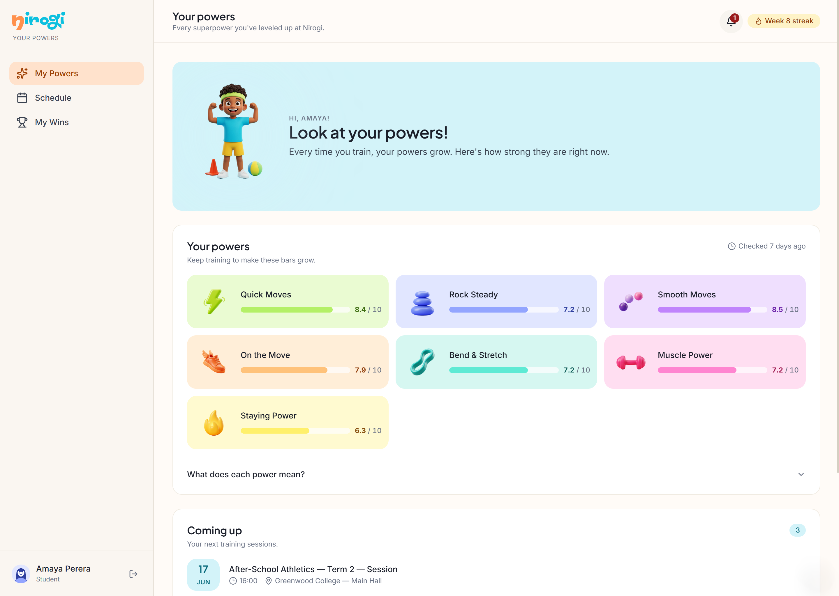 The child portal where kids see their powers and celebrate wins